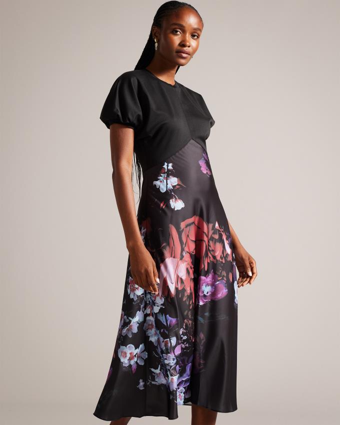 Peignoir Ted Baker Ponte Midi With Floral Satin Noir Femme | ZQP-98408529